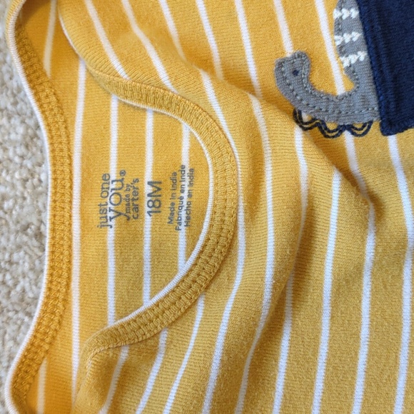 Carter's Yellow Striped Dinosaur Pocket Long Sleeve Onesie - Picture 3 of 4